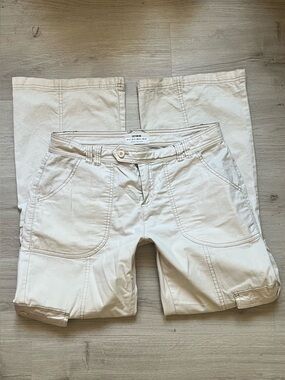 y2k cotton on flared low-rise women’s jeans white with warm brown stitching